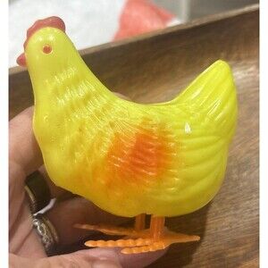 Vintage Chicken Hen Plastic Mechanical Toys w/Egg Easter